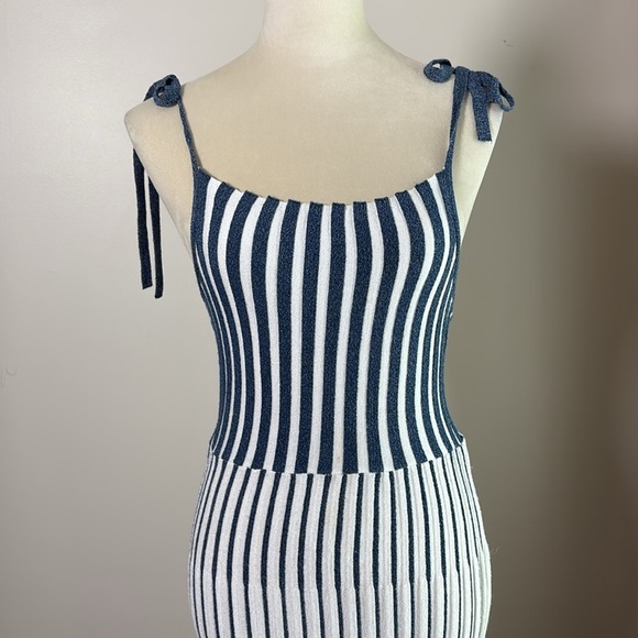 Zara Limited Edition Dress Italian Yard Stretch Knit Stripe Blue White Size M - Picture 4 of 13